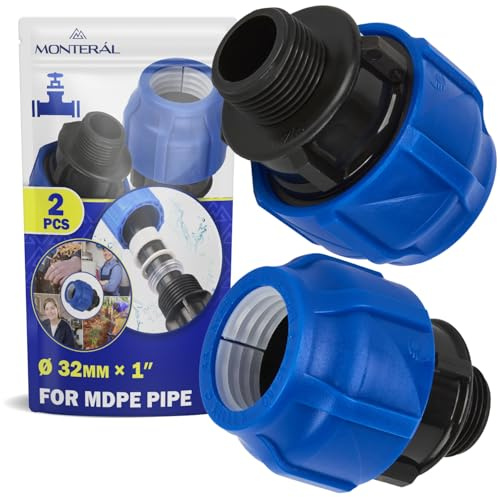 2 Stück Muffe Verschraubung Ø 32 mm x 1″ Polypropylen PP Fitting | Außengewinde für die Verbindung von Polyethylen PE Rohr - MONTERAL