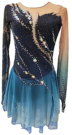 Yhwacyznm A,15 Years, Robe De Patinage Artistique Costumes De Compétition De Ballet Gymnastique Col Rond Jupe De Performance Sports d'hiver Tulle Filles Robes De Patinage sur Glace Femmes