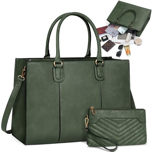 NEWHEY Handtasche Damen 15,6 Zoll Shopper Damen Groß Arbeitstasche Tote mit Clutch PU Leder Aktentasche Damen Laptoptasche Messenger Umhängetasche für Schule Büro Reisen Business