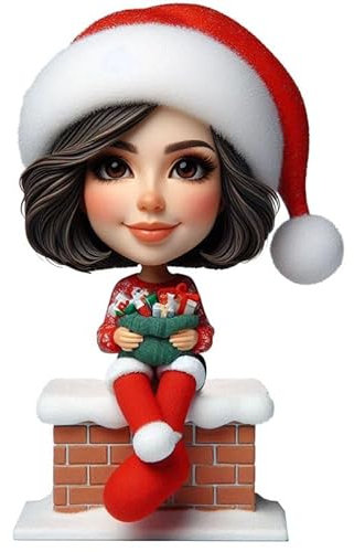 Individuelle Wackelkopf-Figur, 15,2 - 20,3 cm, basierend auf Ihrem Gesichtsfoto, weibliche Weihnachtsfigur, personalisierter Wackelkopf als Vatertag zum Muttertag oder Freund