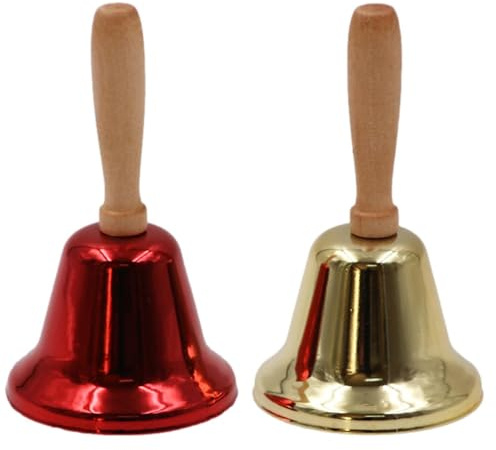Cloche de Père Noël Cloche de Table, Cloche à Main en Métal, Cloche de Main de Noël, Sonnette Clochette Noël Jingle Bells Son Puissant, Sonnettes d'alarme à Poignée en Bois Décoration Noël