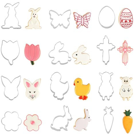 12 Pcs Easter Cookie Cutter Set, Bunny Face Carrot Butterfly Chicken Egg Rabbit Shaped Cookie Cutters, Stainless Steel Rabbite Shapes Cookie Cutters for Holiday Themed Baking Kit