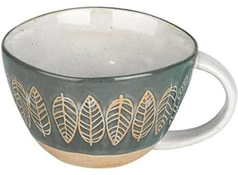 Taza Tazas irregulares, tazas de café de arcilla Vintage literarias, tazas for beber en microondas, 10,9 Oz for café, leche, té, avena, Etc. Con asas(Green)