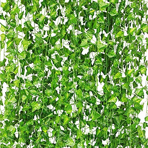 CQURE 48Pcs Artificial Ivy Garland Vines for Room Decor UV Resistant Green Leaves Fake Plants Aesthetic Hanging vines for Bedroom Accessories Wedding Party Garden Wall Decor