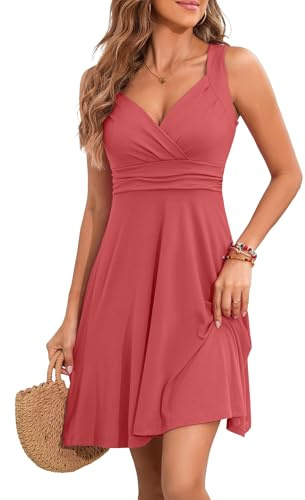 YUTILA Sommerkleid Damen V-Ausschnitt Ärmelloses Kleider Midi Blumenmuster Leicht Kleid Strandkleid