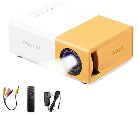 Mini Proiettore, Mini Proiettore Portatile 1080P Full HD Supportato, Videoproiettore con Telecomando, Compatibile con HDMI/Audio/Smartphone/Tablet/PC/TV Stick/USB/AV (Giallo)