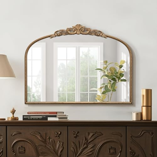 Micasso Vintage Wall Gold Mirror: 24x 32 French Baroque Antique Mirror - Traditional Ornate Decorative Arched Mirrors for Wall/Bathroom/Entryway/Fireplace/Hallway - Home Decor for Living Room | Traditional Ornate French Decorative Wall Mirror for Bedroom/Bathroom/Entryway/Hallway/Dresser/Mantel/Nightstand/Over Sink