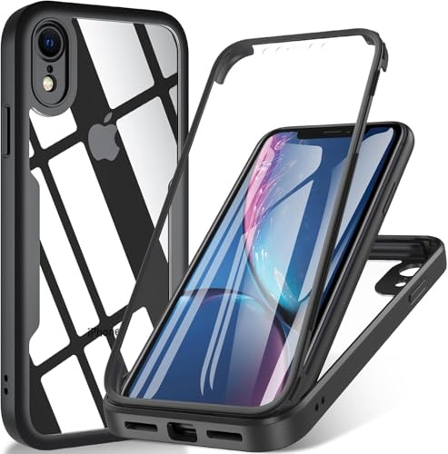 OWKEY Funda para iPhone XR, Carcasa Protector de Pantalla Integrado 360 Grados Antichoque Antigolpes Protección Bumper Case para iPhone XR 6,1 Pulgada (Negro)