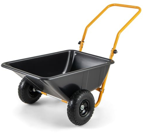 Trolley Rolling 2-Wheeled Wheelbarrow 80L Heavy Duty Garden Cart with 270° Adjustable Yard Dolly Utility Carts Hold up to 100KG (Black+Yellow)