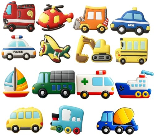 Toddler Fridge Magnets, 15P Vehicle-Shaped Kids Fridge Magnets for Early Learning, Fine Motor Skills Development, Includes Digger, Fire Engine, Ambulance Designs, Educational Toys for 1-4 Year Olds