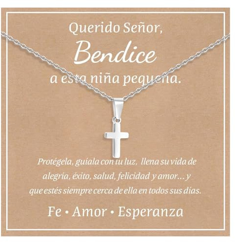 Regalos Comunion Niña Niño - Colgantes Cruz Cadena de Acero Inoxidable 316L en Plateado u Dorado, Collar para Navidad Cumpleaños, Regalo de Bautizo primera comunión y Confirmación para Niños Niñas