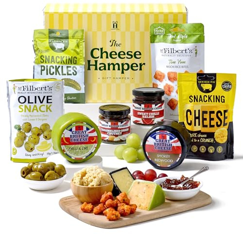 Hattie’s Gifts Cheese & Pub Snacks Hamper – British Cheddar Truckles, Chutneys & Savoury Snacks – Serious Pig Snacking Cheese – Gift Set for Men, Couples & Food Lovers