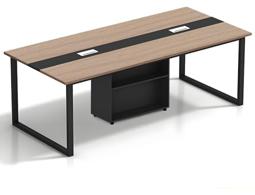 Grande Table de Conférence avec Module de Rangement – Table de Réunion Moderne 8 à 12 Personnes, Passe-Câbles, Structure Métallique Noire, Idéale pour Bureaux, Salles de Réunion et Formations