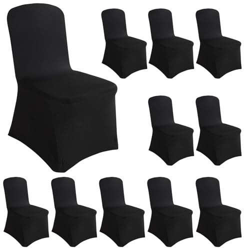 Stuhlhussen,10 Stück Universell Stuhlhussen,Universeller Stretch Stuhlbezug ohne Armlehne aus Elastischem Spandex,Waschbarer Hussen für Stühle,Stuhlüberzüge für Hochzeit Feiern Bankett Party (Schwarz)