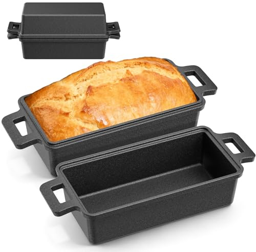 BugyKido Zweiteilige Gusseisen Brotbackform mit Deckel | Kastenform Brot mit Verdickten, Hitzebeständigen Griffen | Für Perfektes Brot, Toast & Mehrfachgebrauch (32x13x7cm)