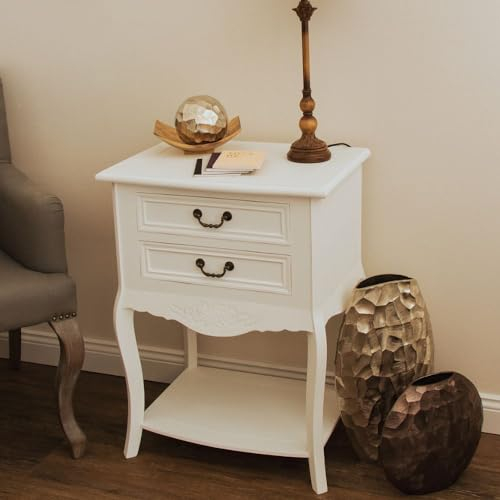 LEBENSwohnART BEISTELLTISCH Amore MIT 2 SCHUBLADEN NACHTSCHRANK Landhaus Shabby-CHIC Weiss