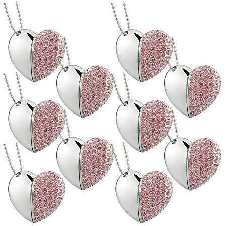 10pcs Shinning Heart 8GB USB Flash Drive Pink Crysta Cordiform 8G USB Stick Wedding Gift for Ladies
