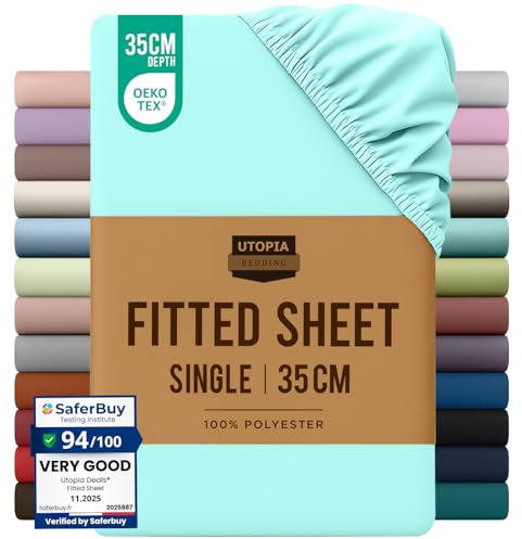 Utopia Bedding Sabana Bajera 90x190 - Azul SPA | Certificado Oeko Tex - Microfibra de Poliéster Cepillado - 35cm Bolsillo Profundo