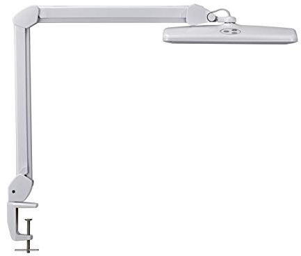 MAUL LED Schreibtischlampe MAULintro weiß mit Klemmfuß und Doppelarm | stufenlos dimmbar, tageslichthelles Arbeiten, flexibel neig- und drehbar, fester Halt an Tischkanten, Lichtquelle wechselbar