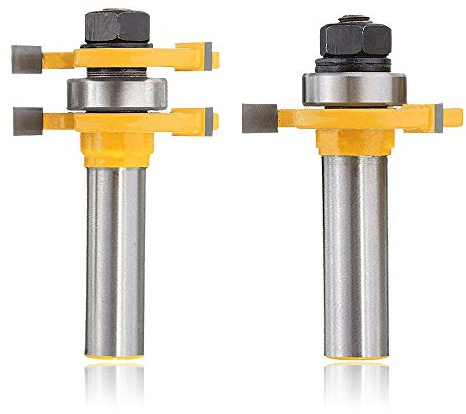Mesee 1/2 Inch Shank Matched Tongue Groove Router Bits Set, 3 Teeth T Shape Grooving Cutter Woodworking Milling Cutting Tool
