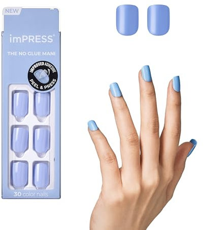 KISS imPRESS Color Gel Nail Kit, Baby Why So Blue, with PureFit Technology, Polish-Free Colour Mani, Includes Prep Pad, Mini File, Cuticle Stick, and 30 Fake Nails
