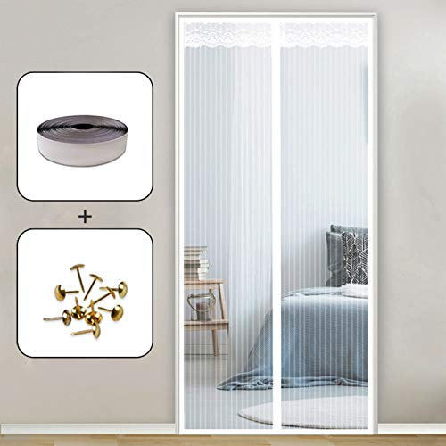 GOUTUI Fliegengitter Tür Magnetisch 150x240cm Schließen Insektenschutz Moskitonetz Für Balkontür Moskitonetz Magnetverschluss für Holz, Eisen, Aluminium Türen und Balkon, Weiß