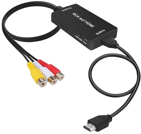 uhddadi Convertitore AV a HDMI, Composite CVBS Video Converter Adattatore con cavo HDMI per PS2/Xbox/SNES/ N64/ VHS/VCR Videoregistratore DVD, Supporta PAL/NTSC(Nero)