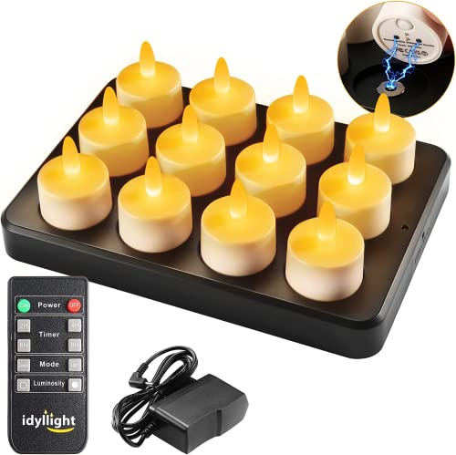 LED Teelichter wiederaufladbar,Fernbedienung,Timer,Gelb,wasserdicht,12Stück | 55 Stunden Brenndauer, flammenlos, ideal für Heim und Partydekoration