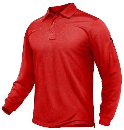 TACVASEN Men's Long Sleeve Polo Shirts Quick Dry Tactical Golf Collared Lightweight Work Breathable Moisture Wicking Outdoor Tomato Red M