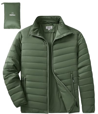 Outdoor Ventures Men's Puffer Jacket Packable Lightweight Quilted Jacket | Water resistant, Windproof, Machine Washable, Warm, 3 Pockets, Soft, Padded, for Outdoor Hiking Traveling