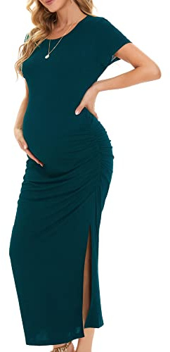 Smallshow Donna Lungo Split Vestiti Premaman Eleganti Abiti Premaman Estivi Teal L