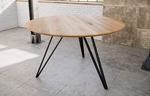 SAM Runder Esstisch Dream Ø 110 cm Eichenholz Hairpin schwarz | massiver Holztisch, geölt, Schweizer Kante, Eisengestell, Esszimmertisch