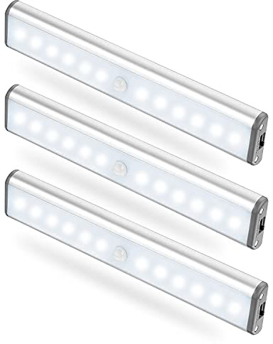 tuare Motion Sensor Light Indoor, 12 LEDs 120LM Bright Closet Light, USB Rechargeable Battery Powered Wardrobe 3 Modes Auto On/Off LED Strip Magnet Under Cupboard - Cool White