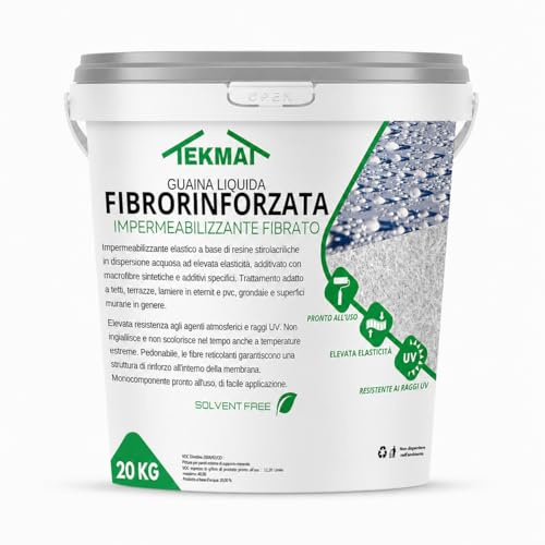 Guaina Liquida Impermeabilizzante Fibrorinforzata TEKMAT 6 kg – Membrana Elastica Calpestabile Resistente UV per Terrazzi, Tetti, Balconi, Lamiere – Monocomponente Pronta all'Uso (6 kg, Verde)