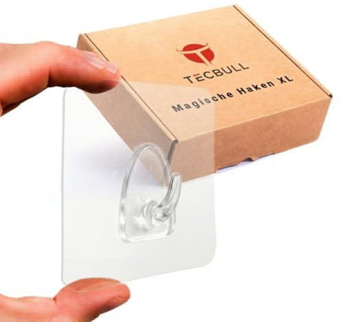 TECBULL® 8 echte Magische Haken groß XL, keine Klebereste, rückstandslos ablösbar, wiederverwendbar, transparent, beinahe unsichtbar, Mehrzweckhaken, Klebehaken, selbstklebend