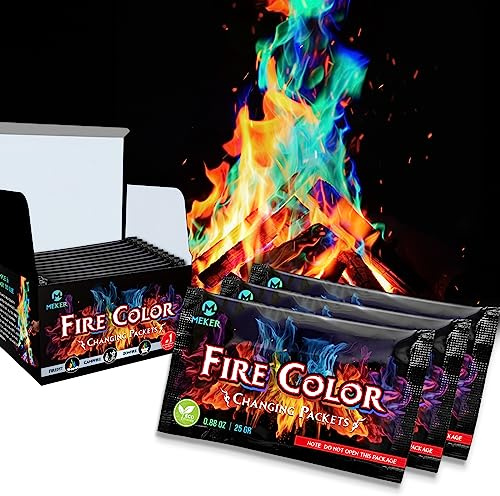 MEKER Lot de 12 paquets à changement de couleur pour feu – Foyer, feux de camp, cheminées extérieures, feu de camp – Feu magique à couleurs changeantes – Accessoires de camping parfaits pour enfants