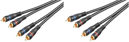 goobay 50119 Cavo di Collegamento Stereo 2 RCA, A Doppia Schermatura, Nero, 3m Lunghezza del Cavo (Confezione da 2)