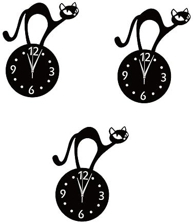 Warmhm 3stücke Wanddekoration Katzen Uhr Cartoon Uhr Mit Spiegeloberfläche Stilvolle Katzen Wanduhr Für Kinderzimmer Wohnzimmer Und Mehr Ohne Batterie Schwarz