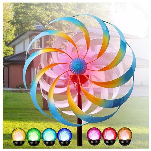 HAZARA Solaire Moulin à Vent Jardin, Moulin à Vent Metal, Lampe LED à énergie Solaire Moulin A Vent Jardin Exterieur, pour La Cour ExtéRieure De Pelouse De Jardin,Blue