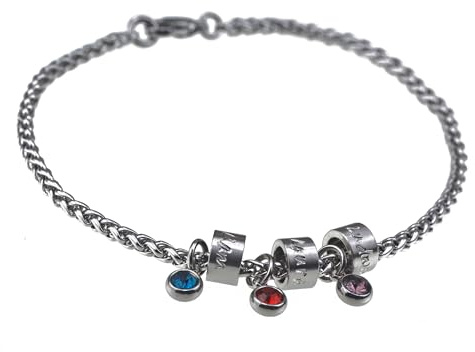 Timbalino Handgefertigtes Armband mit Personalisierten Charm Beads und Geburtssteinen, Armband mit Gravur