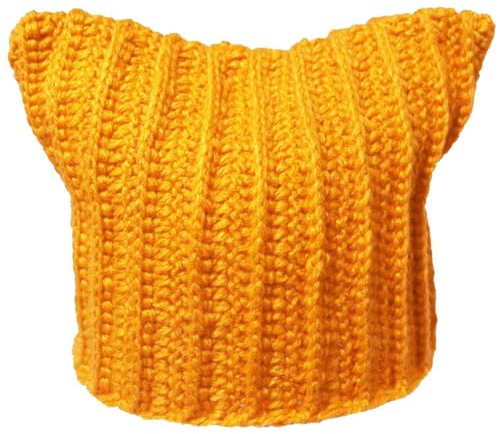 BOMHCS Häkeln Hüte Frauen Fuchs Katze Ohren Vintage Beanies Slouchy Streifen Cap, gelb, L