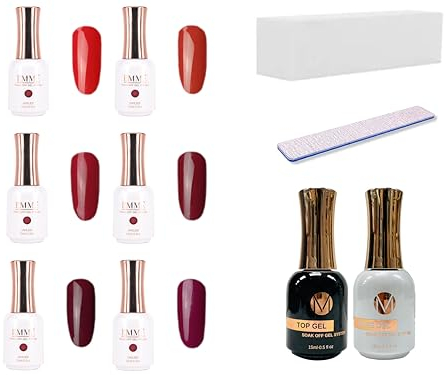 CÔEM - Premium Nagellack Set für UV-Lampe 6 Farben inkl. 1 Base, 1 Top Coat, 1 Buffer, 1 Nagelfeile - Langanhaltend & schnelltrocknend - Gellack Shellac professioneller Look - Gelnagellack Cherry Rot
