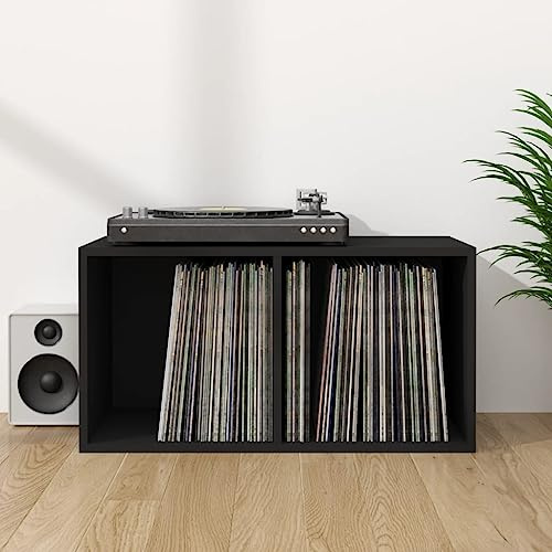 WIFESE Schallplatten-Aufbewahrungsbox Holzwerkstoff BüCherregal Regal Wand Regale Wandregal Schwarz CD Regal Kinderzimmer Deko Regal Schmal Bookshelf 2 Fächern Schwarz 71x34x36cm