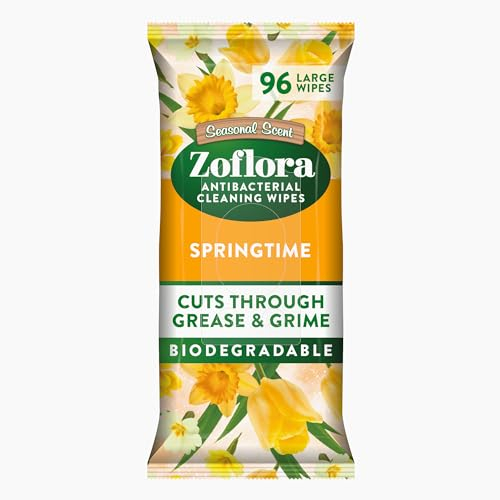 Zoflora Springtime Biodegradable Wipes, Antibacterial Multi-Surface Cleaning Wipes, Kills 99,9% Of Bacteria & Viruses, Convenient, Quick Cleaning, 1 Pack (96 Sheets)