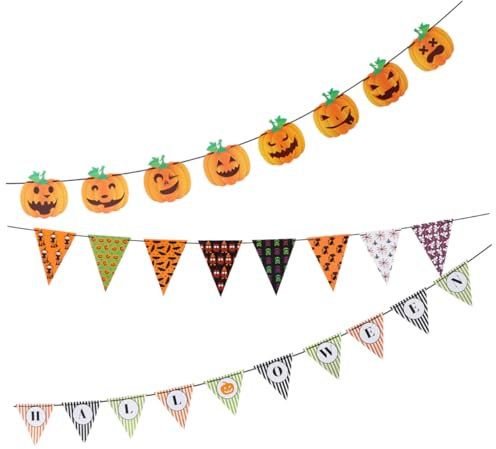 Cabilock 3St Halloween Deko Wimpel Kürbis-Banner-Girlande Wimpelfahnen DIY-Verzierung Dekor Flagge Halloween-Kit Fröhliches Halloween-Party-Kit Dreieck Ammer Requisiten Kranz einstellen