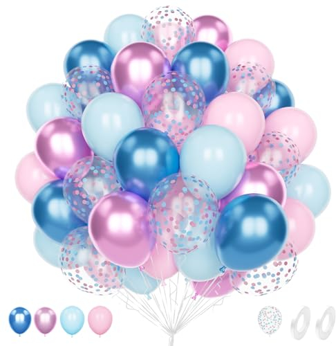 Palloncini Rosa Blu Pastello, 60 Pezzi 12 Pollici Macaron Azzurro Metallizzato Rosa Coriandoli Palloncini per Gender Reveal Bambino Compleanno Battesimo Cresima Laurea Partito Decorazione Festa
