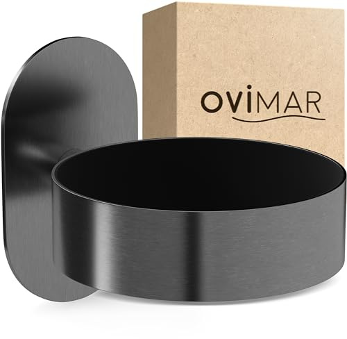 ovimar Haartrocknerhalter Mesmogtind | Edelstahl | Gunmetal | mit Wandmontage ohne Bohren | mit Fönpolsterung | zum Kleben | Föhn Halterung im Badezimmer | | perfektes Bad Zubehör
