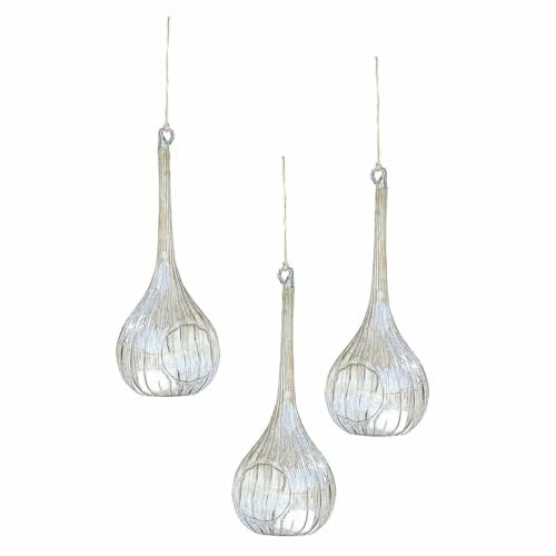 Loberon Hängewindlicht 3er Set Fairlie, klar | mundgeblasen, zarte Riffelung, Öffnung für Teelichter, inkl. Aufhängung, Gartendekoration, Outdoor, Glas, Jute