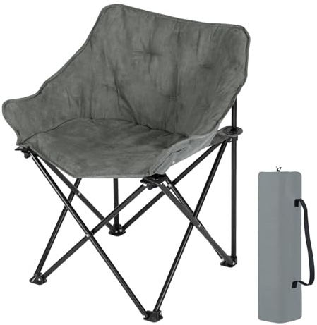 WOLTU Campingstuhl Faltbar, Gepolsterter Moonchair mit Tragetasche, Leichter Campingstuhl für Outdoor Garten Balkon Terrasse, Dunkelgrau