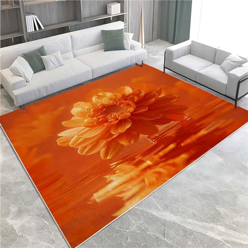 Quixora Chrysantheme Blumen Orange Teppiche Flächenteppich, Orange Farbe Nicht-Slip 3D Gedruckt Teppich Runner Rugs,Weiches Bodenteppich Für Wohnzimmer Schlafzimmer 80x150 cm - Leicht zu Reinigen
